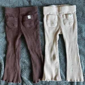 Kids Ribbed Flare Pants - Brown and Cream